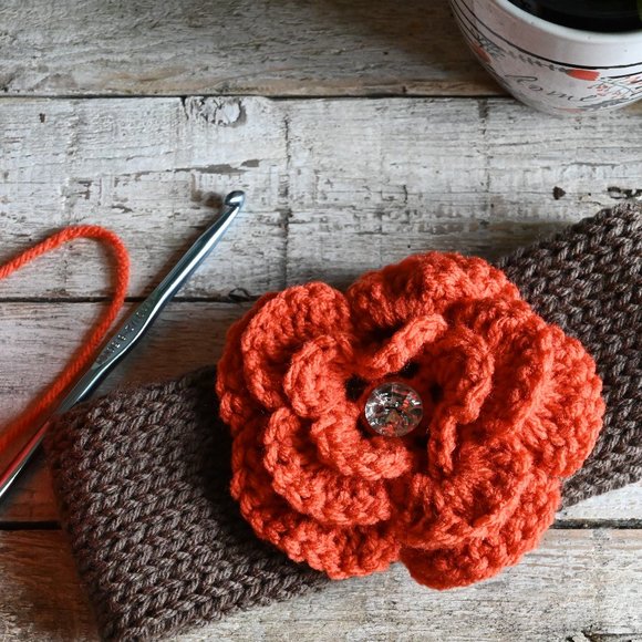 new hand made knit headband earwarmer for child crochet interchangeable flowers - Picture 3 of 6